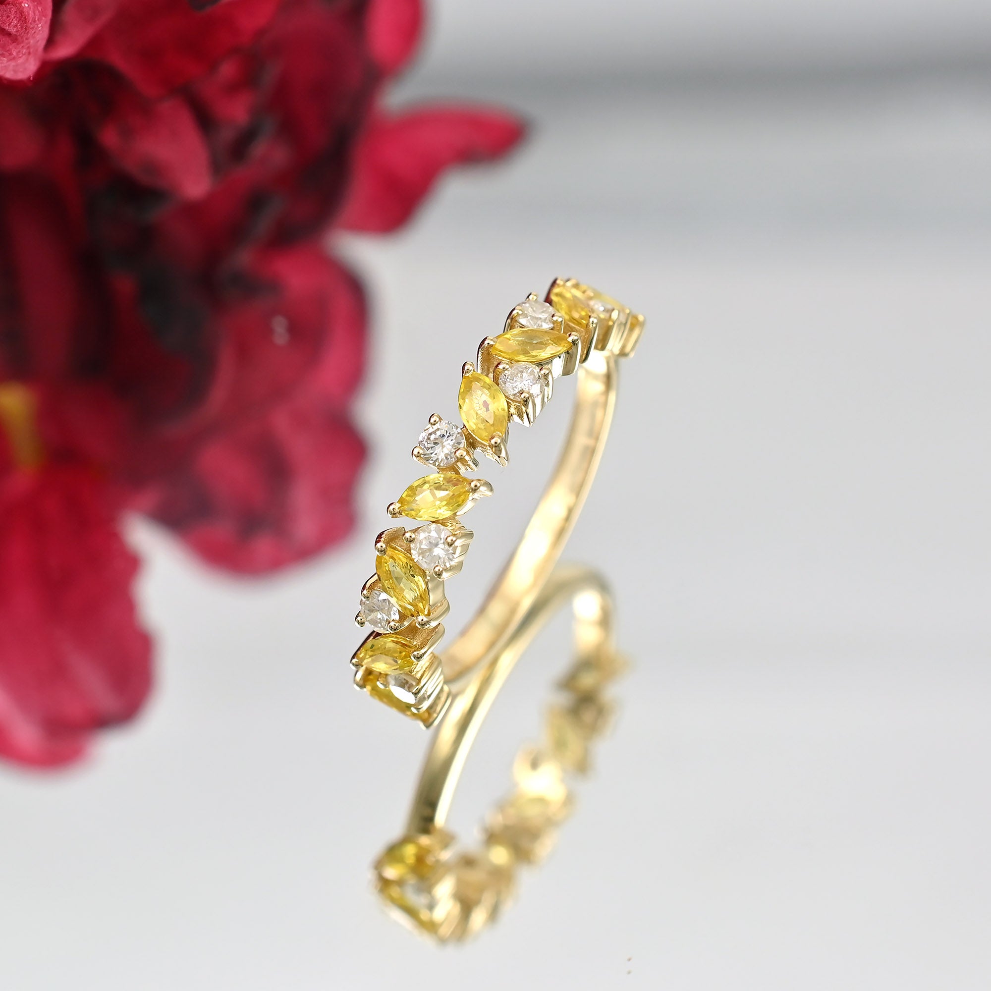 Elegant Sapphire Diamond Eternity Ring with Half Eternity Band