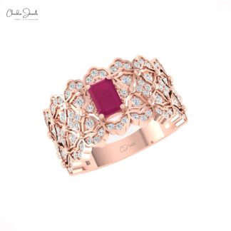 Signature Cocktail Wedding Ring In 14k Real Gold Ruby 6x4mm Gemstone Diamond Women Rings