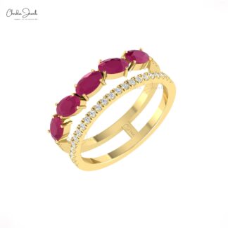 Stackable Split Shank Band With 1.75 Ct Burma Ruby And Small Diamond 14k Real Gold Ring