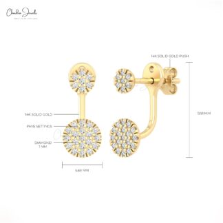 Brilliant Cut Detachable Earring In 14k Solid Gold Diamond Push Back Earrings For Women