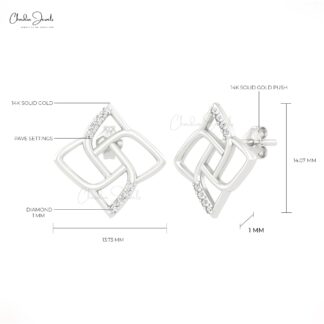 Brilliant Cut Floral Earrings In Pure 14k Gold G-H Diamond Minimalist Studs For Mom