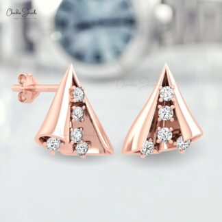 Dainty Diamond Earrings In 14k Pure Gold G-H Diamond Push Back Unique Earrings For Mom