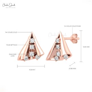 Dainty Diamond Earrings In 14k Pure Gold G-H Diamond Push Back Unique Earrings For Mom