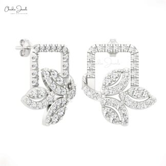 Floral Style Earrings In Pure 14k Gold G-H Diamond 2mm Round Cut Dainty Wedding Studs