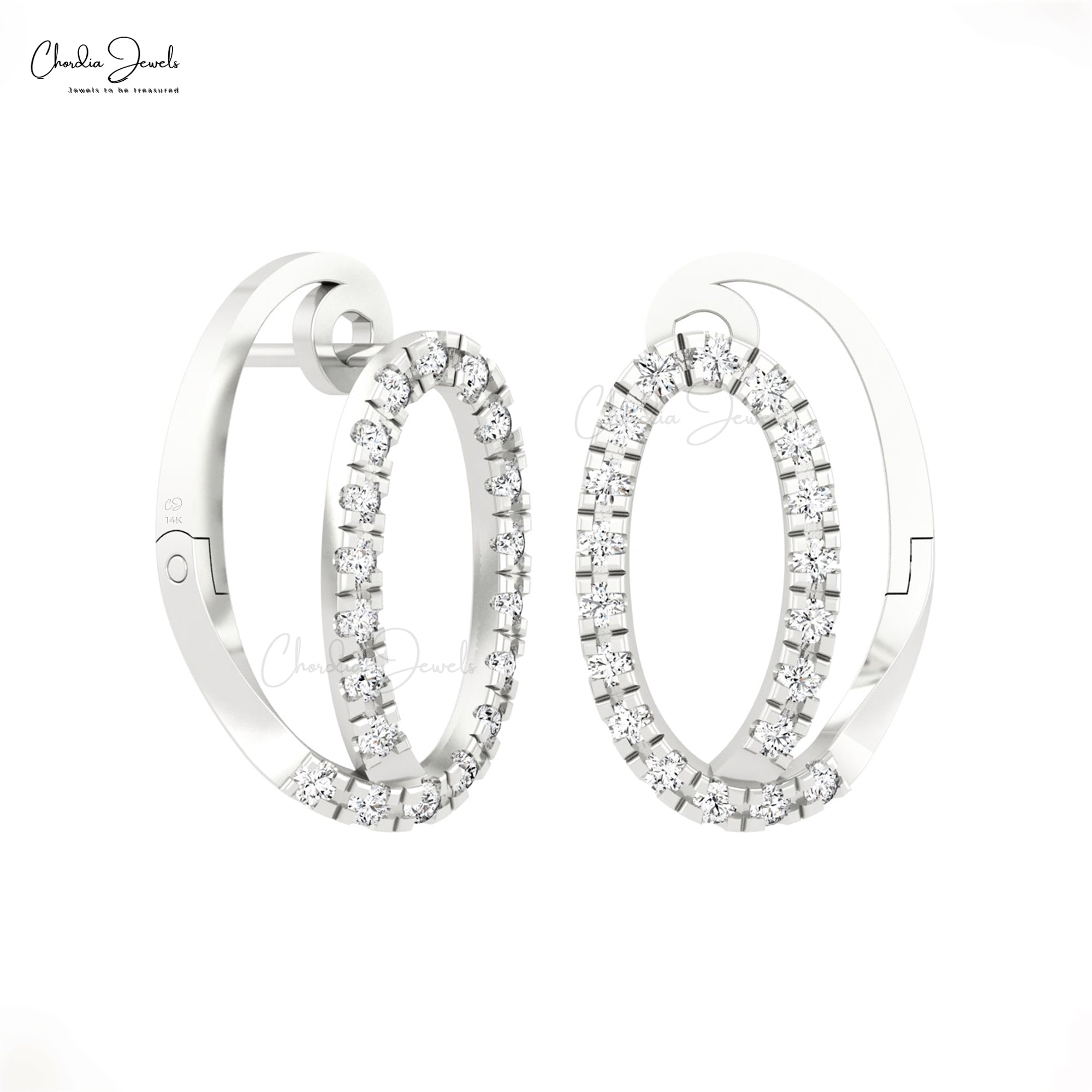 Small Diamond Huggie Hoops In 14k Pure Gold G-H Diamond 1.5mm Round Cut Earrings For Her