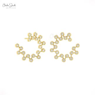 Constellation Unique Studs With 0.32 Ct White Diamond Bezel Set In 14k Pure Gold Earrings