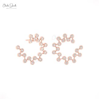 Constellation Unique Studs With 0.32 Ct White Diamond Bezel Set In 14k Pure Gold Earrings