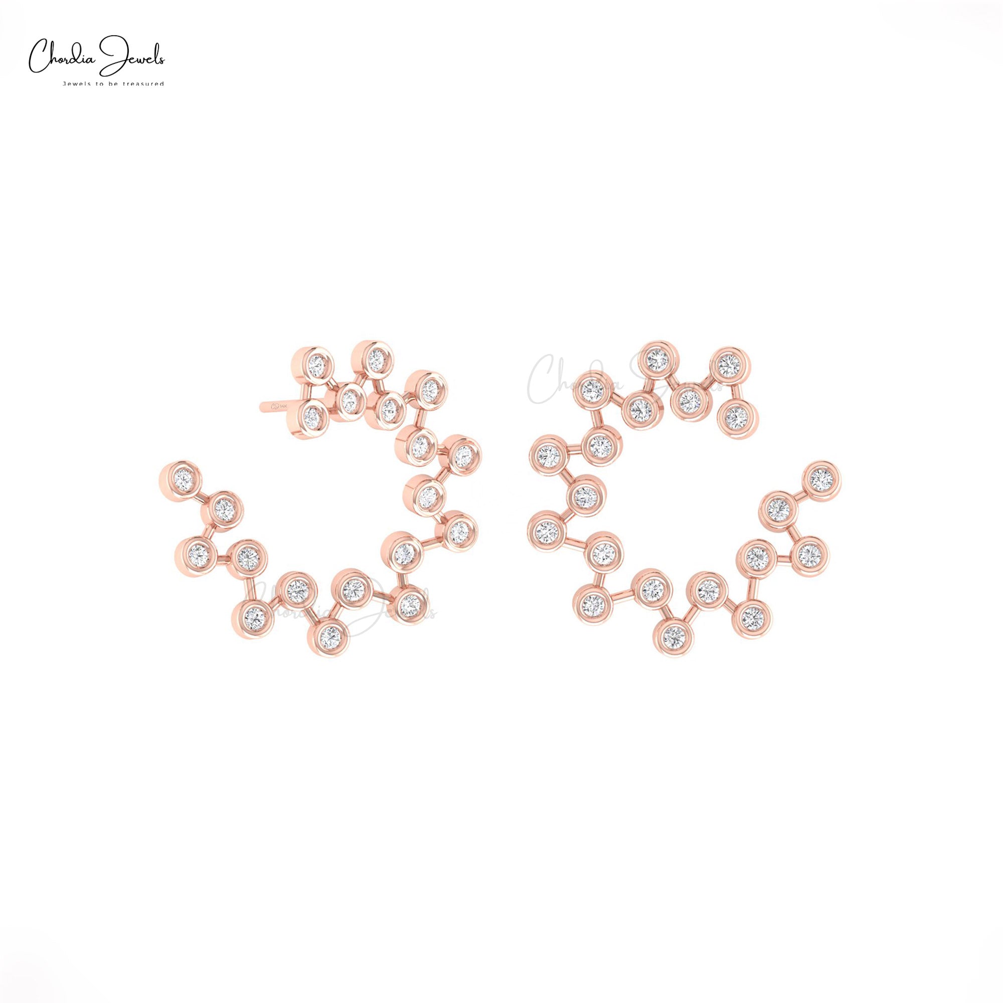 Constellation Unique Studs With 0.32 Ct White Diamond Bezel Set In 14k Pure Gold Earrings
