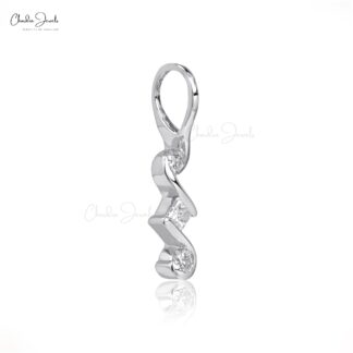 Square 3 Stone Pendant With 0.07 Ct Small Diamond 14k Solid White Gold Wave Necklace