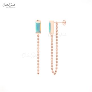 AAA Fire Opal Solitaire Earrings In 14k Pure Gold Gemstone Delicate Chain Earring