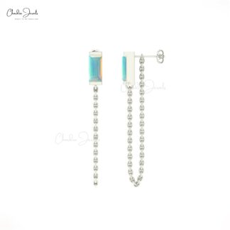 AAA Fire Opal Solitaire Earrings In 14k Pure Gold Gemstone Delicate Chain Earring