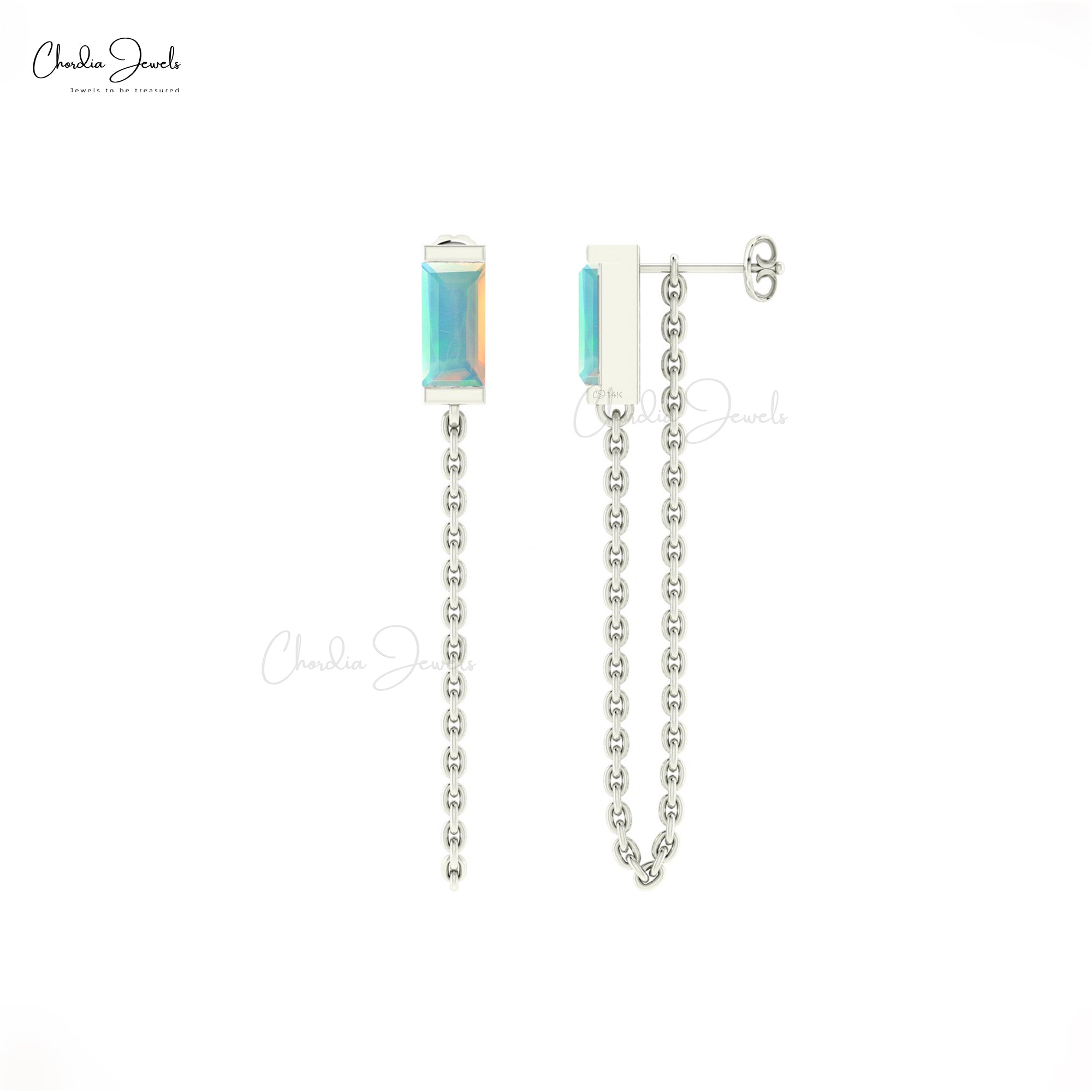 AAA Fire Opal Solitaire Earrings In 14k Pure Gold Gemstone Delicate Chain Earring