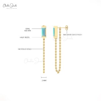 AAA Fire Opal Solitaire Earrings In 14k Pure Gold Gemstone Delicate Chain Earring