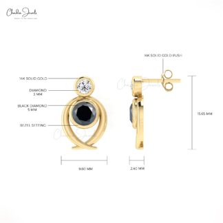 Bezel Set Two Stone Diamond Push Back Stud Earrings in 14k Real gold Jewelry