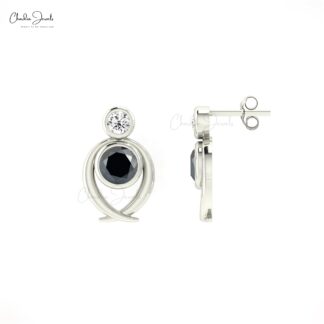 Bezel Set Two Stone Diamond Push Back Stud Earrings in 14k Real gold Jewelry