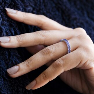 Stackable Half Eternity Band With 3mm Square Tanzanite 14k White Gold Engagement Ring