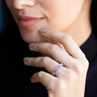 Stackable Half Eternity Band With 3mm Square Tanzanite 14k White Gold Engagement Ring