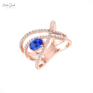 AAA Tanzanite Infinity Engagement Ring In 14k Pure Gold Diamond Cross Hallmark Jewelry