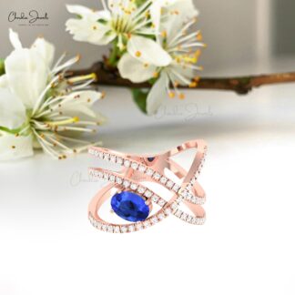 AAA Tanzanite Infinity Engagement Ring In 14k Pure Gold Diamond Cross Hallmark Jewelry