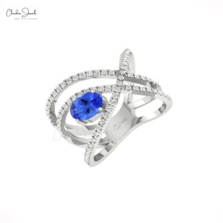 AAA Tanzanite Infinity Engagement Ring In 14k Pure Gold Diamond Cross Hallmark Jewelry