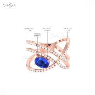 AAA Tanzanite Infinity Engagement Ring In 14k Pure Gold Diamond Cross Hallmark Jewelry