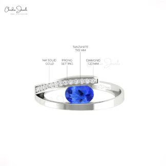 Bypass Oval Cut Women Ring In Solid 14k Gold Tanzanite And Diamond Split Shank Rings