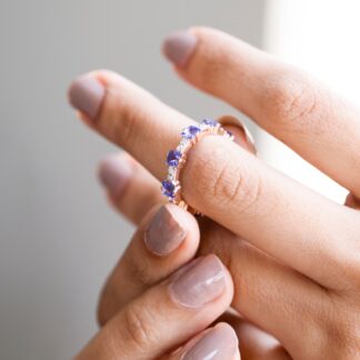 Square Cut Stackable Band In 14k Rose Gold Tanzanite Diamond Eternity Rings For Women