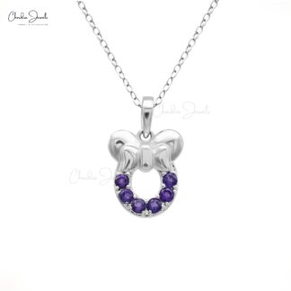 Mickey Head Kids Pendant In 14k Real Gold White Gold Amethyst 2mm Gemstone Fine Jewelry