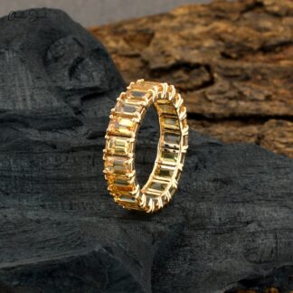5.57Ct Octagon Citrine Eternity Wedding Band 14k Solid Yellow Gold Rings For Women