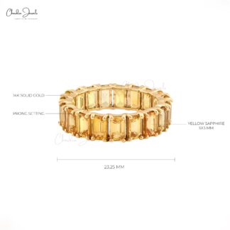 5.57Ct Octagon Citrine Eternity Wedding Band 14k Solid Yellow Gold Rings For Women