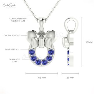 AAA Tanzanite Kids Pendant In 14k Real White Gold Mickey Head Round Cut Fine Jewelry