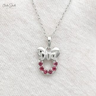 Round Cut Disneyworld Pendant With 0.3 Ct Pink Tourmaline 14k White Gold Kids Pendants