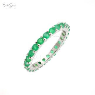 Round Cut Eternity Band With 2.5mm Emerald Gemstone Stack Bridal Ring In 14k white Gold