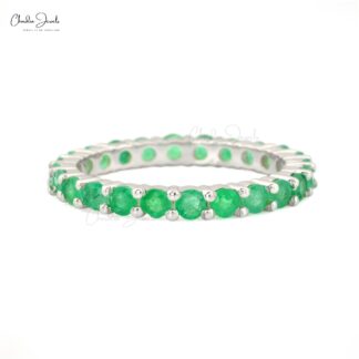 Round Cut Eternity Band With 2.5mm Emerald Gemstone Stack Bridal Ring In 14k white Gold