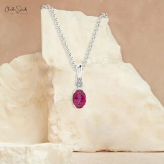 Dangle 2 Stone Pendant In Real 14k White Gold Pink Tourmaline And 2mm Diamond Necklace