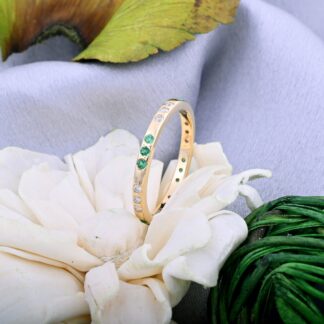 14K Yellow Gold Natural Emerald Diamond Stackable Ring for women