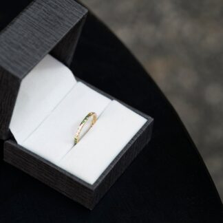 Flush Set Diamond Ring In 14k Yellow Gold Emerald 1.50mm Gemstone Minimal Rings For Her