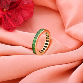 Square Cut Dainty Band In 14k Pure Gold Emerald 3mm Gemstone Full Eternity Ring For Her