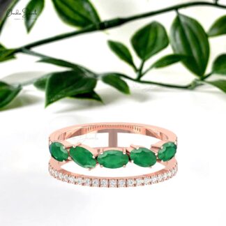 Oval Cut Two Shank Band In 14k Solid Gold Emerald 1.75 Ct Gemstone Diamond Wedding Ring