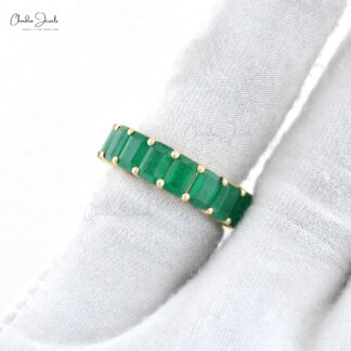 Stack Full Eternity Band With 6x4mm Emerald IGI Certified 14k Yellow Gold Women Ring