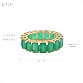 Stack Full Eternity Band With 6x4mm Emerald IGI Certified 14k Yellow Gold Women Ring