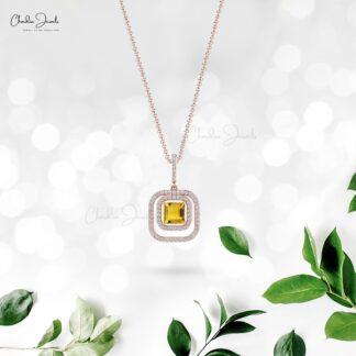 Genuine Citrine With Diamond Double Halo Pendant In 14k Gold