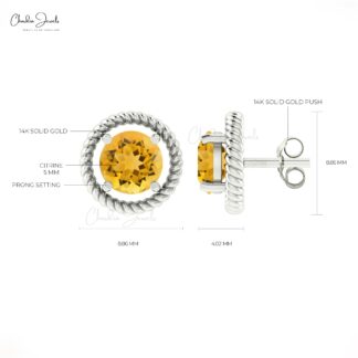 Natural Citrine Spiral Studs In Real 14k Gold November Birthstone Women Earrings