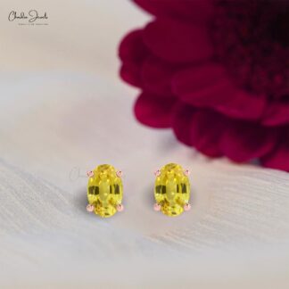 Solitaire Gemstone Studs With 1.44 Ct Yellow Sapphire Prong Set In 14k Gold Earrings