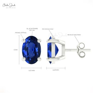 Genuine Blue Sapphire Solitaire Stud Earrings In 14k Solid Gold Minimalist Jewelry