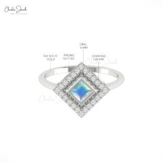 Natural Fire Opal Halo Ring In Solid 14k Gold Diamond And 0.32 Ct Gemstone Fine Jewelry