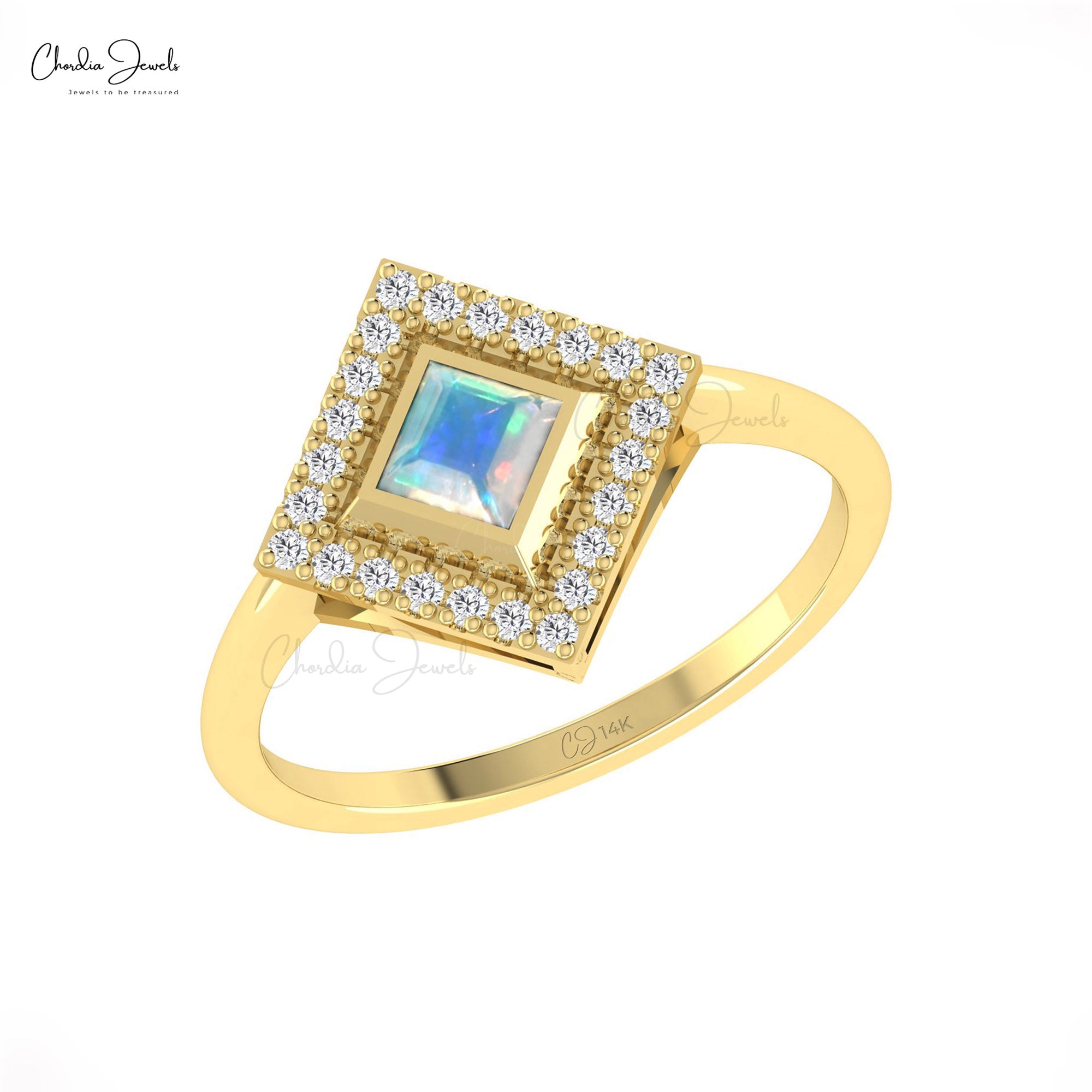 Natural Fire Opal Halo Ring In Solid 14k Gold Diamond And 0.32 Ct Gemstone Fine Jewelry