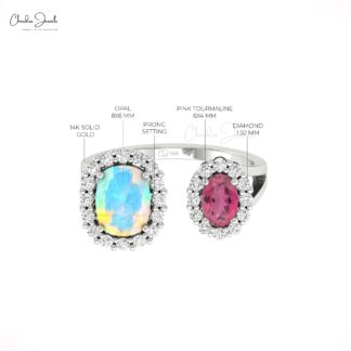 Split Halo Tourmaline Ring In 14k Solid Gold Diamond And 1.5 Ct Fire Opal Engagement Rings