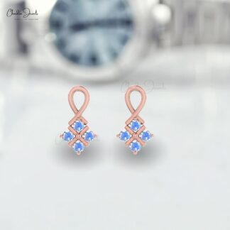 Round Moonstone Cluster Studs Earrings In 14k Real Gold Gemstone Hallmark Jewelry