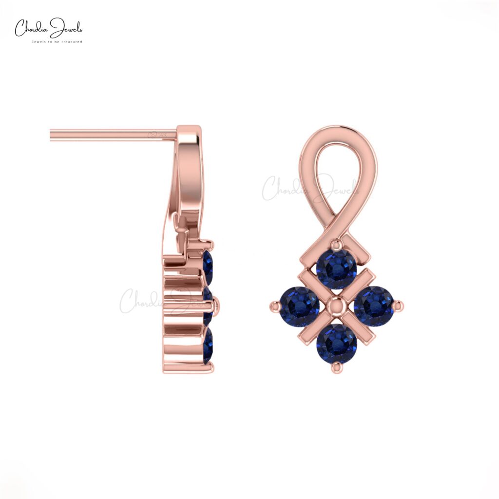 Twisted Stud Earrings With Blue Sapphire Gemstone 14k Real Gold Delicate Birthstone Earring